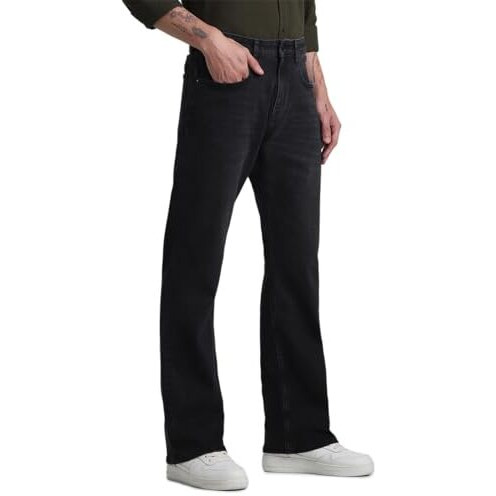 Jack & Jones Mens Black Ray Bootcut High Rise Jeans