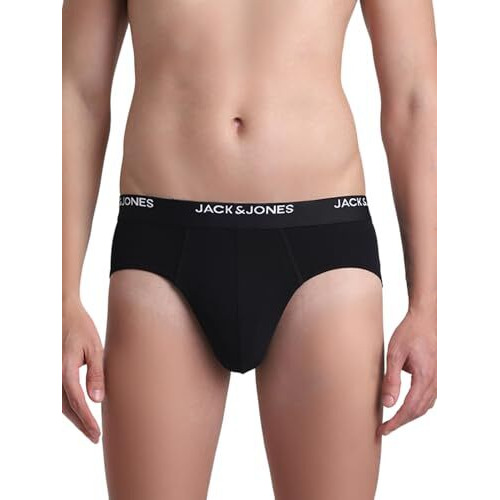 Jack And Jones Men Solid Cotton Elastane Regular Length Black Low Rise Brief (Pack Of 2)