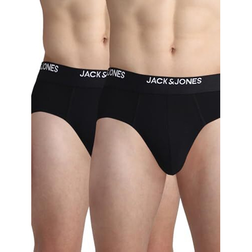 Jack And Jones Men Solid Cotton Elastane Regular Length Black Low Rise Brief (Pack Of 2)