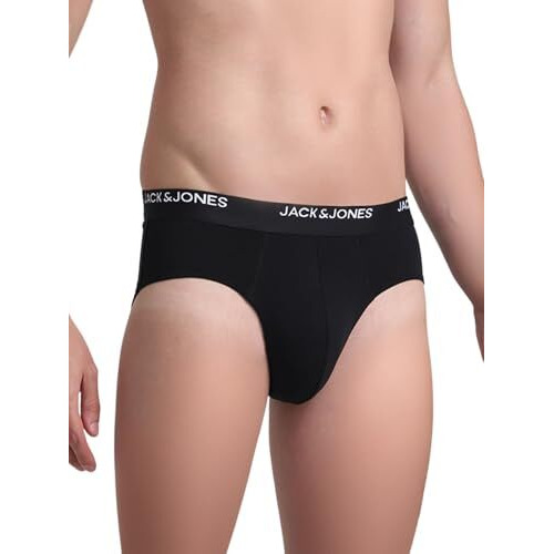 Jack And Jones Men Solid Cotton Elastane Regular Length Black Low Rise Brief (Pack Of 2)