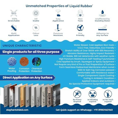 Elephant Shield Liquid Rubber For Long Lasting Ready To Use Waterproofing For Sheet Joints & Bolt Holes, Gutter Joints, Roof And Wall Crack, Solar Panel, Damp Wall (1 Ltr)