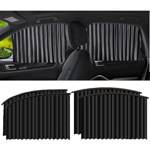Fluzov 4Pcs Universal Fit Magnetic Car Side Window Curtains, Foldable Car Window Privacy Curtains Sunshade Side Magnet Pleated Car Window Curtain - Removable - Keeps Cooler Screen For Baby