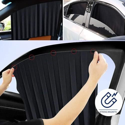 Fluzov 4Pcs Universal Fit Magnetic Car Side Window Curtains, Foldable Car Window Privacy Curtains Sunshade Side Magnet Pleated Car Window Curtain - Removable - Keeps Cooler Screen For Baby