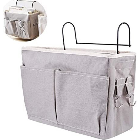 Otiporter Bedside Caddy Hanging Storage Basket Multi-Function Organizer For Bunk And Hospital Beds Dorm Rooms Bed Rails, Can Be Placed Glasses, Books, Mobile Phones, Keys., Stationary, Grey
