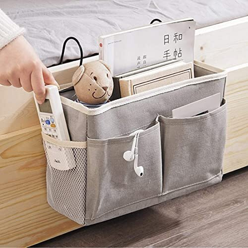 Otiporter Bedside Caddy Hanging Storage Basket Multi-Function Organizer For Bunk And Hospital Beds Dorm Rooms Bed Rails, Can Be Placed Glasses, Books, Mobile Phones, Keys., Stationary, Grey
