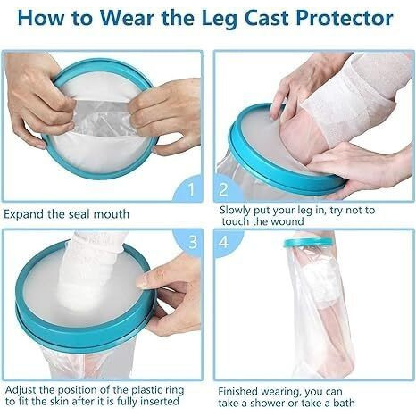 Neoprene Blend Waterproof Leg Cast Cover For Shower & Bath, Reusable Watertight Cast Protector For Leg, Knee, Ankle, Foot, Surgery, Fracture & Wound  Non-Slip, One Size, Watertight Cast Cover For Adults