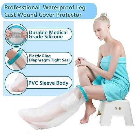 Neoprene Blend Waterproof Leg Cast Cover For Shower & Bath, Reusable Watertight Cast Protector For Leg, Knee, Ankle, Foot, Surgery, Fracture & Wound  Non-Slip, One Size, Watertight Cast Cover For Adults