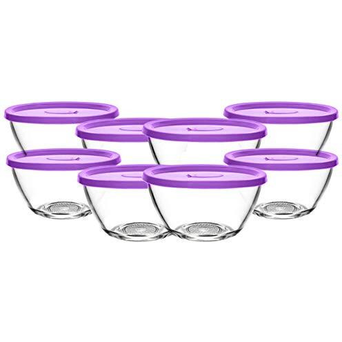 Brezzycloud Set Of 8 Glass Mixing Bowl With Lid B16Fl - 435Ml - Transparent Glass (Set Of 8, Lid Color Random)