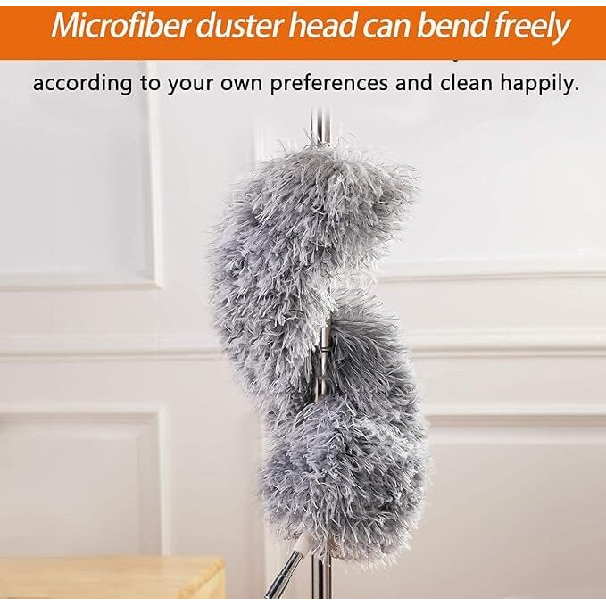 Kerok Microfiber Feather Duster Bendable & Extendable Fan Cleaning Duster With 100 Inches Expandable Pole Handle Washable Duster For High Ceiling Fans, Window Blinds, Furniture (Grey)