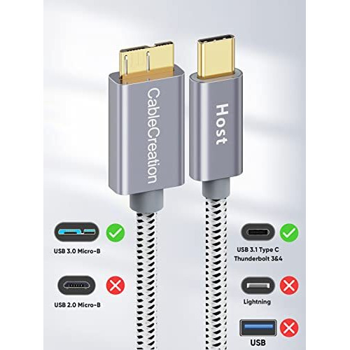 Cablecreation Usb C Hard Drive Cable 3.3Ft, Usb 3.1 C To Micro B Cable 10Gbps Type C To External Hard Drive Cable Compatible With Macbook Pro Air Galaxy S5 My Passport Elements Etc, 1M Space Gray