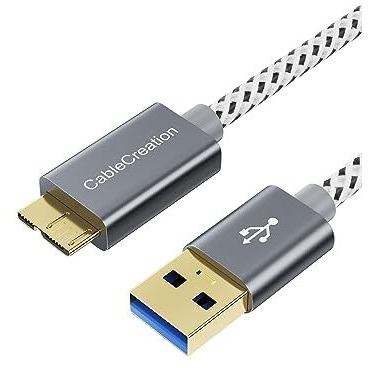 Cablecreation Usb 3.0 External Hard Drive Cable, Micro Usb 3.0 Cable, Usb Micro Compatible With Seagate External Hard Drive, Hd Camera, Samsung Galaxy S5, Note 3/N9000, Space Gray, 3.3Ft/1M