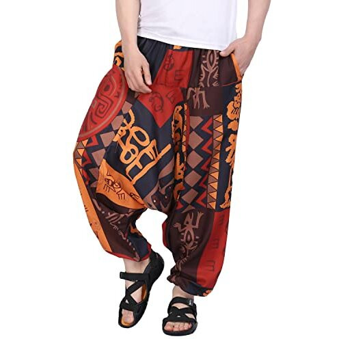 Whitewhale Men's Cotton Solid Loose Harem Pants Yoga Mid Rise Trousers Hippie Pant Brown, 2Xl