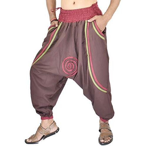 Whitewhale Mens Cotton Summer Loose Baggy Hippie Boho Gypsy Harem Pants Yoga Pants Brown