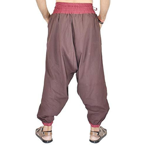 Whitewhale Mens Cotton Summer Loose Baggy Hippie Boho Gypsy Harem Pants Yoga Pants Brown