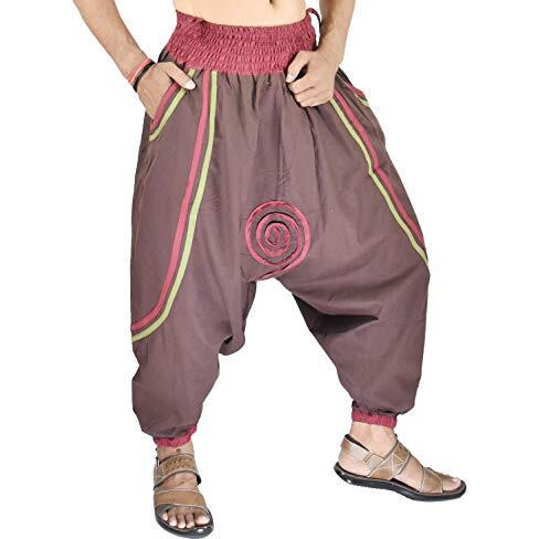Whitewhale Mens Cotton Summer Loose Baggy Hippie Boho Gypsy Harem Pants Yoga Pants Brown
