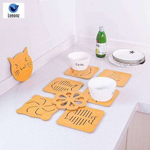 Leeonz Coasters For Drinks, Household Multifunctional Round/Square Dining Table Insulation Pad Non-Slip Placemat Bamboo Thickened Anti-Scalding Pot Bowl Plate Pad (Wood Big-Random Pattern, Set Of 6)
