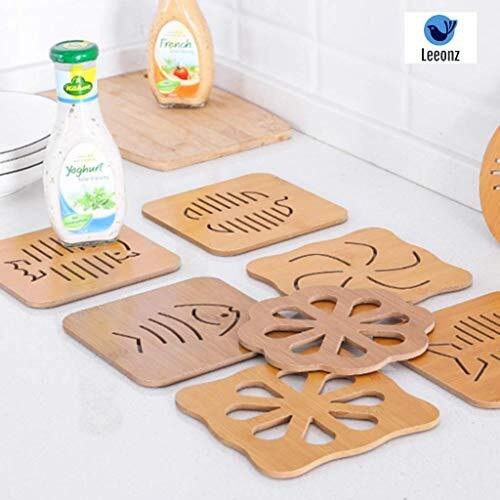Leeonz Coasters For Drinks, Household Multifunctional Round/Square Dining Table Insulation Pad Non-Slip Placemat Bamboo Thickened Anti-Scalding Pot Bowl Plate Pad (Wood Big-Random Pattern, Set Of 6)