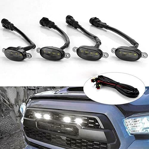 Monarchie Car Grill Universal Daytime Running 4 Led 4 Pcs 12W Light Smoke Shell Compatible With All Cars