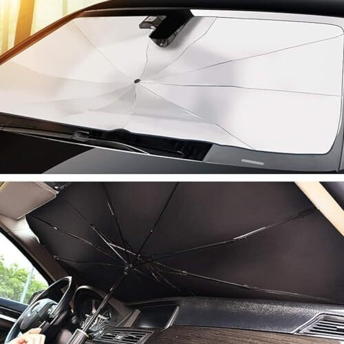 Monarchie Car Sun Shade Windshield Cover, Umbrella Sun Shade For Most Vehicles, Black, Universal Fit