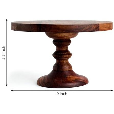 Saaga Round Birch Wooden Cake Stand - 9X5.5 Inch - Pizza Stand, Dessert Platter, Stand For Dining Table - Brown