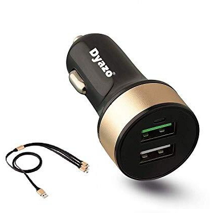 Dyazo Qualcomm Dual Port Turbo Quick Charge 3.0 Dual Port Usb Car Charger For Mobile And Tablets With 3 In 1 Cable