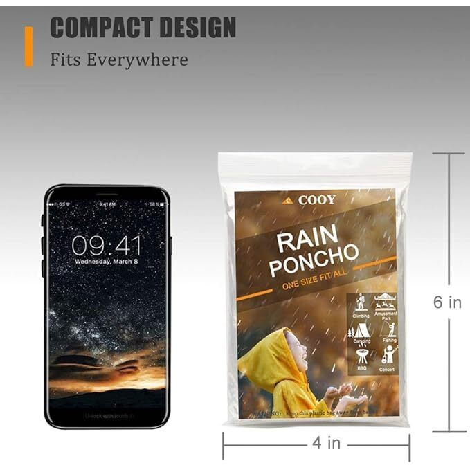 Lomgav Polyethylene (Pe) Knee Length Rain Ponchos, With Drawstring Hood (10 Pack) Emergency Disposable Rain Ponchos Family Pack For Adults, Fit Men And Women, Perfect For Disneyland, Clear