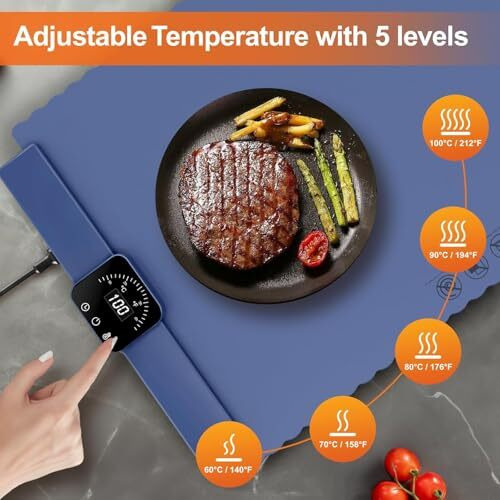 Seahelton Food Warming Mat  Roll Up Food Warmer With Fast & Even Heating, Premium-Grade Silicon Material, 5 Temperature Settings, Auto Shut-Off - Versatile Food Warmers