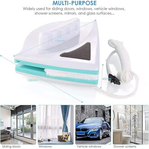 Baxly Magnetic Window Cleaner Double-Side Glazed Two Sided Glass Cleaner Wiper With 2 Extra Cleaning Cotton Cleaner Squeegee Washing Equipment (Multicolor)