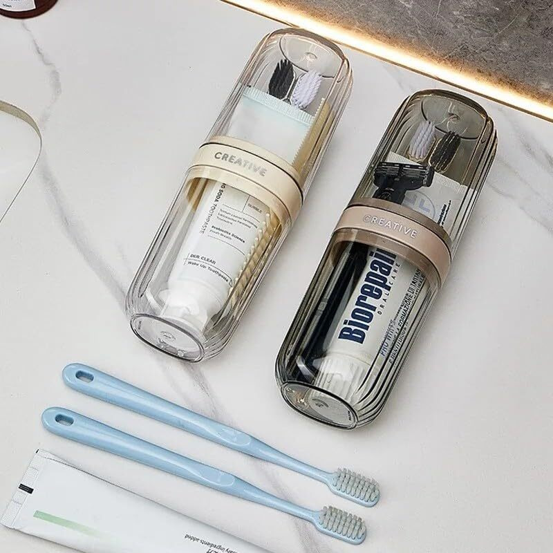 Xmart India Portable Transparent Toothbrush Case & Travel Mouthwash Cup - Anti-Bacterial Toothbrush Holder For Adults & Family | Germ Protection, Ideal For Home & Travel(2 Pcs,Multicolor)