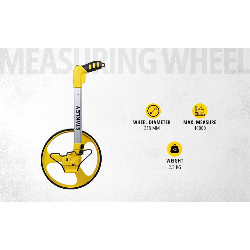 Stanley 1-77-174 12" 1000 M Measuring Wheel For Professional & Industrial Measuring Operations With Hassle-Free Readings, Yellow & Black