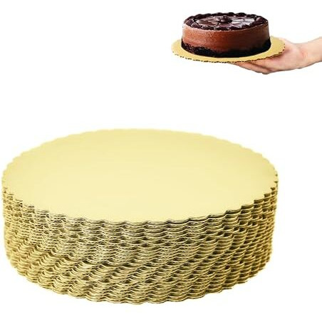 Curated Cart 8 Inch Cake Boards  Mdf Disposable Round Cake Boards, Matte Gold Scalloped Base For Cake, Tart, Pizza, Pack Of 10
