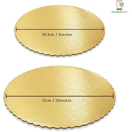 Curated Cart 8 Inch Cake Boards  Mdf Disposable Round Cake Boards, Matte Gold Scalloped Base For Cake, Tart, Pizza, Pack Of 10