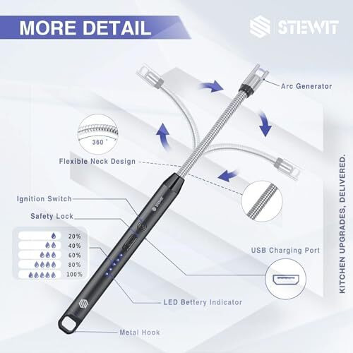Stewit Electric Candle Lighter - Rechargeable, Flameless, Windproof, Usb, 360 Flexible Neck Arc Lighter (Multicolor)
