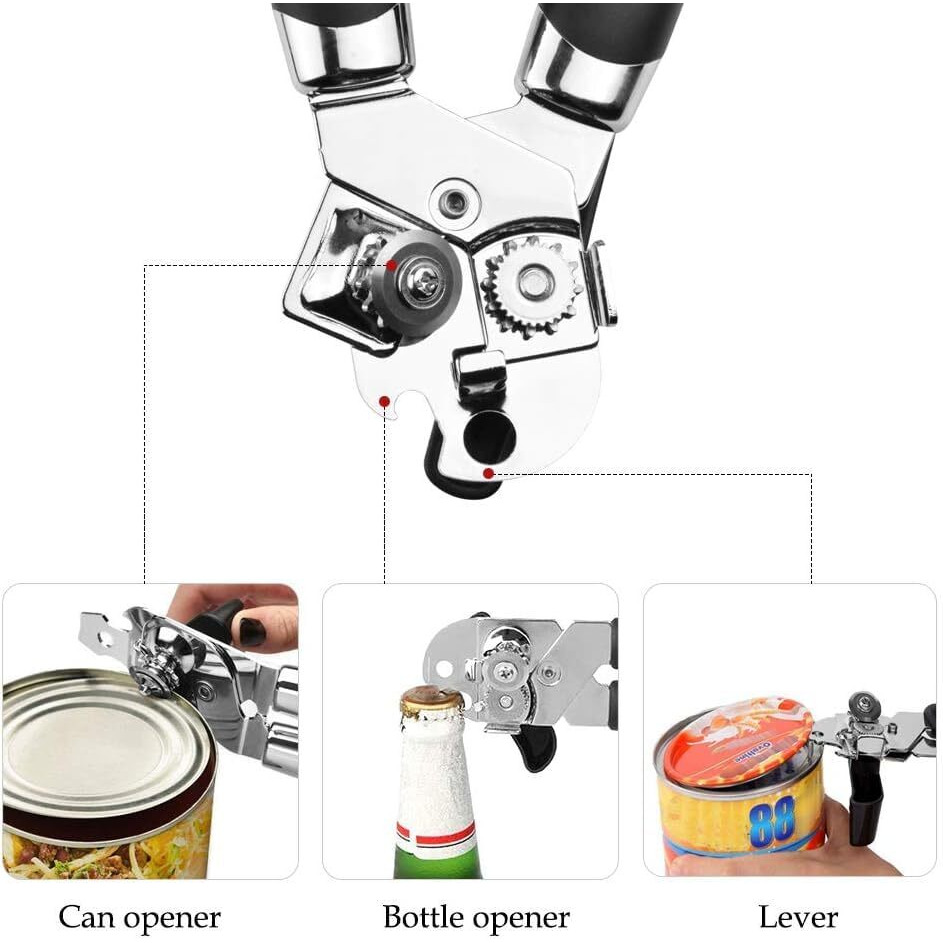 Tin Openers Can Opener 3-In-1 Stainless Steel Manual Tin Openers With Non-Slip Handle Can Openers Perfect Kitchen Tool