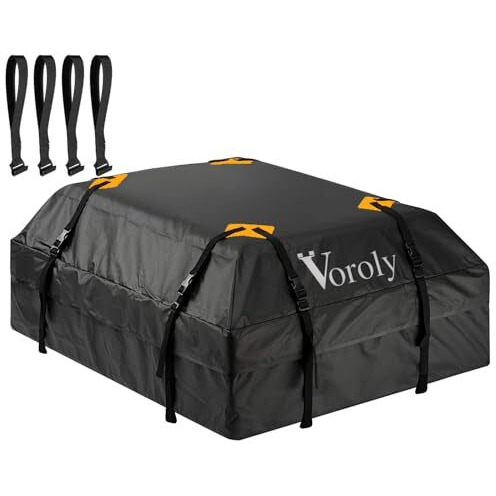 Voroly Rooftop Top Cargo Carrier Bag 15 Cubic Feet Waterproof For All Cars With/Without Rack Includes 4 Door Hooks
