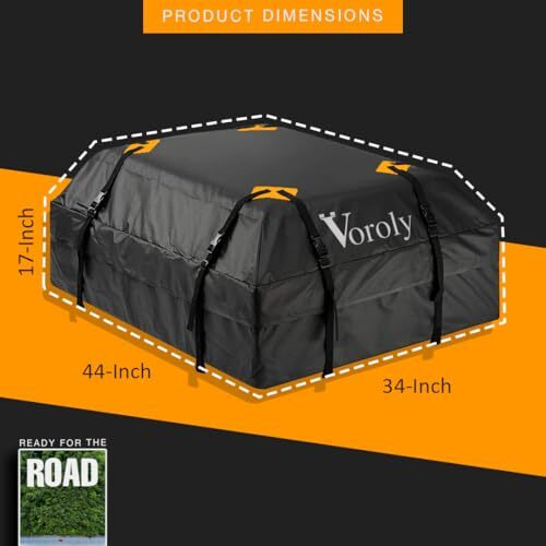 Voroly Rooftop Top Cargo Carrier Bag 15 Cubic Feet Waterproof For All Cars With/Without Rack Includes 4 Door Hooks
