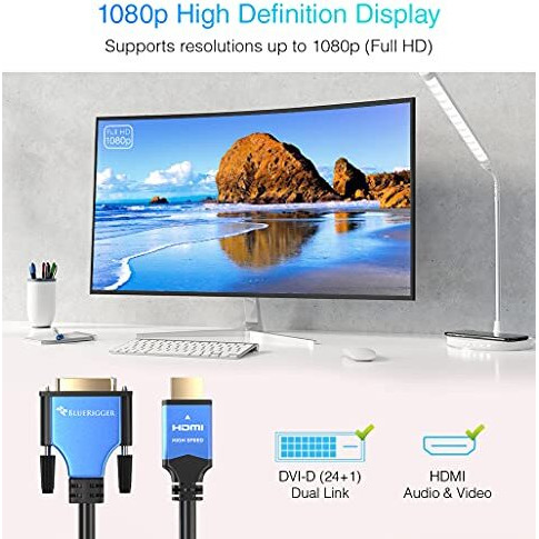 Bluerigger Hdmi To Dvi Cable (3Ft, High-Speed, Bi-Directional Adapter Male To Male, Dvi-D 24+1, 1080P, Aluminum Shell) - Compatible With Raspberry Pi, Roku, Xbox One, Ps5/Ps4, Graphics Card