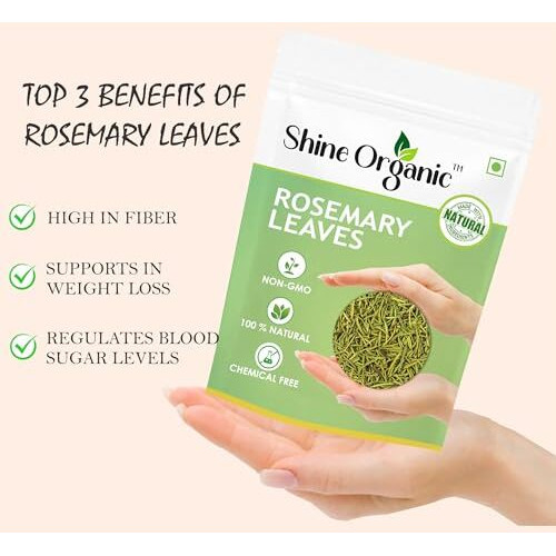 Shine Organic Rosemary Dried Leaf/Leaves With Applicator - 100 Gm | Dried Rosemary Leaves For Hair, Food & Tea (100% Natural) - (100 Gm)