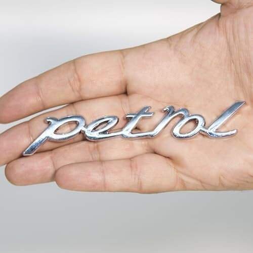 Feora Petrol Badge For Car Fuel Tank Petrol Emblem For Car Sticker (Metal) Petrol Sticker For Car Fuel Tank Petrol Car Sticker Car Decals Car Petrol Tank Sticker Car Stickers - (Silver)