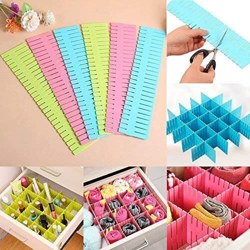 Leawall Adjustable Stretchable Interlocking Drawer Clapboard Divider/Grid Closet Sorting Partition/Plastic Strips Separators Cabinet Storage Box,1 Set Of 6 Pc, Multi Color, Bag Organisers, Multicolor