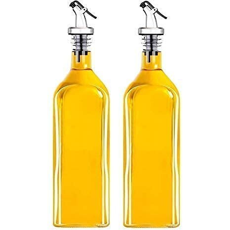 Tyrus Oil Dispencer 1000Ml Oil Bottle 1000Ml Oil Dispenser For Kitchen 1 Litre Glass - Clear - 1000 Ml - Pack Of 2