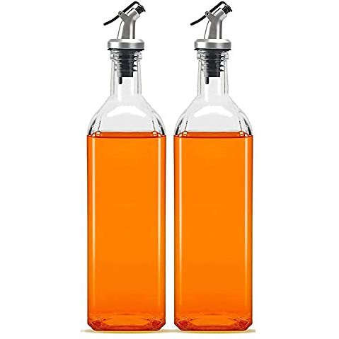 Tyrus Oil Dispencer 1000Ml Oil Bottle 1000Ml Oil Dispenser For Kitchen 1 Litre Glass - Clear - 1000 Ml - Pack Of 2
