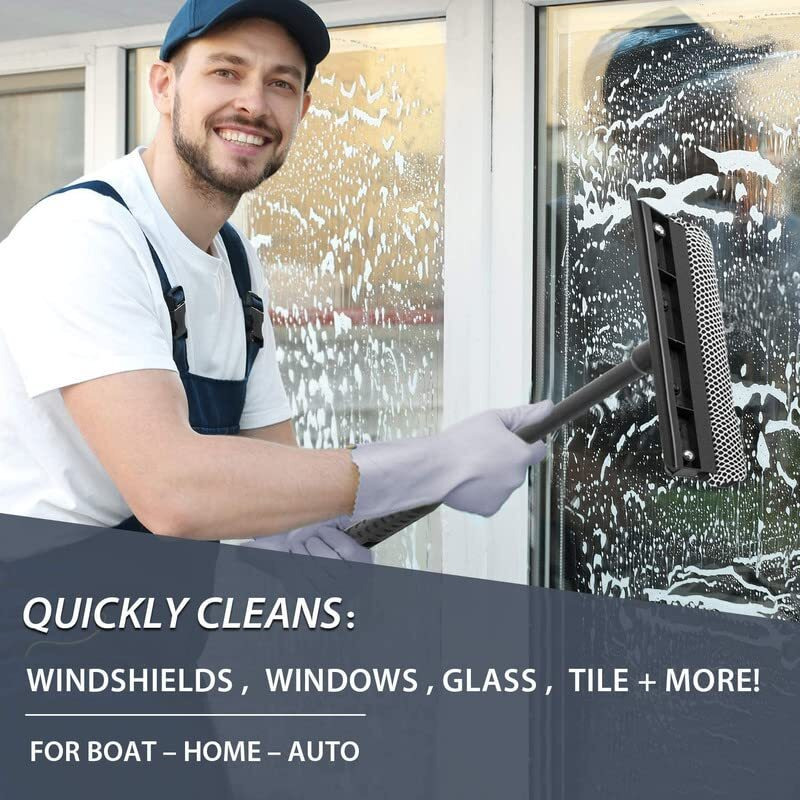 Krevia Car Windshield Wash Cleaner With Long-Reach Handle | Kitchen Platform And Window Glass Wiper | Sponge Cleaner Washing Cleaning Squeegee Brush For Car | Home Interior Exterior Use(Black-1Pc)
