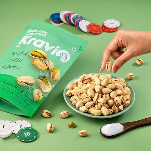 Kravio Premium Roasted Salted Pistachios 200G | Zero Cholesterol Natural Inshell California Pista Nuts & Dry Fruits | Rich In Protein, Roasted Crunchy Delicious Healthy Snacks