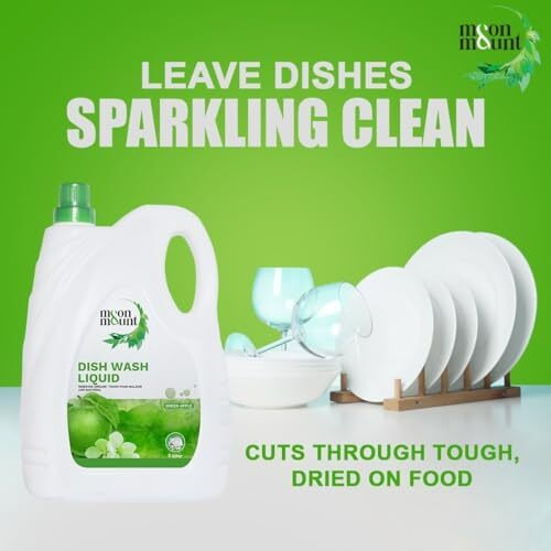 Moon & Mount Dishwash Liquid Gel Green Apple Can Jar, Leaves No Residue, Grease Cleaner For All Utensils, Dishwashing Liquid 5 Liter