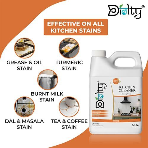 Diolty Kitchen Cleaner 10 Liter | Surface Cleaner Liquid For Kitchen & Bathroom | Glass Stove Top Cleaner | Grease Removal | Kitchen Oil Stain Remover | Skin Friendly And Non Toxic (Orange)