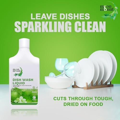 Moon & Mount Dishwash Liquid Gel Green Apple Can Jar, Leaves No Residue, Grease Cleaner For All Utensils, Dishwashing Liquid 1 Liter
