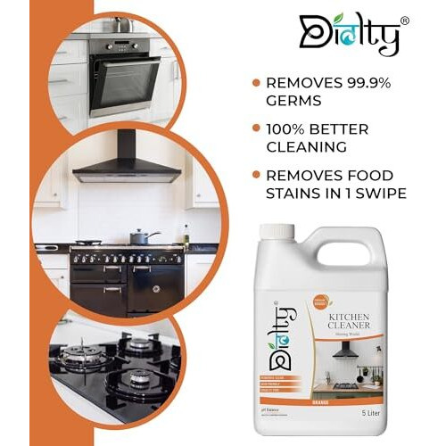 Diolty Kitchen Cleaner | Surface Cleaner Liquid 5 Liter For Kitchen & Bathroom | Glass Stove Top Cleaner | Grease Removal | Kitchen Oil Stain Remover | Skin Friendly And Non Toxic (Orange)
