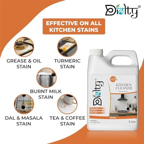 Diolty Kitchen Cleaner | Surface Cleaner Liquid 5 Liter For Kitchen & Bathroom | Glass Stove Top Cleaner | Grease Removal | Kitchen Oil Stain Remover | Skin Friendly And Non Toxic (Orange)