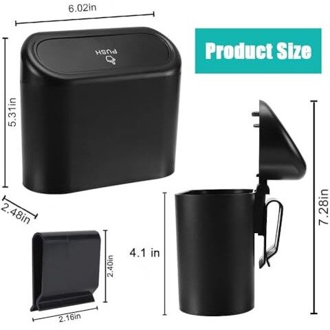 Olafur Car Trash Can With Lid, Mini Vehicle Trash Bin Car Dustbin Garbage Organizer, Automotive Garbage Can Bin Trash Container For Auto Cars, Home, Office.Etc